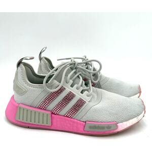 Adidas Grey & Pink NMD R1 Swarovski Crystals Bling Rhinestone Sneakers Size 7.5